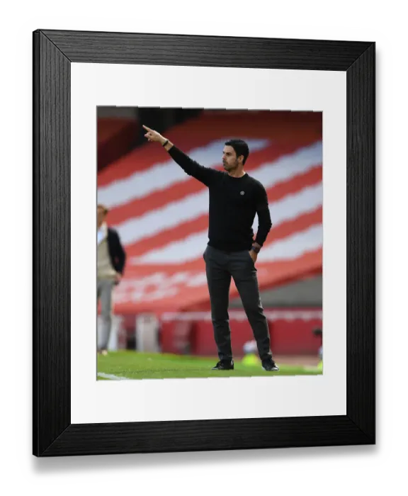 Framed Print : Mikel Arteta Guides Empty Arsenal Team Against Fulham in Premier League 2021
