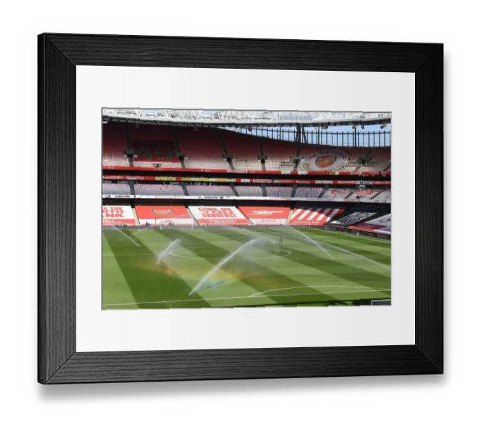 Framed Print : Arsenal vs Fulham: Emirates Stadium, London - Empty Seats and Pirch Watering Amidst Coronavirus Restrictions, April 2021 Framed Print : Arsenal vs Fulham: Emirates Stadium, London - Empty Seats and Pirch Watering Amidst Coronavirus Restrictions, April 2021