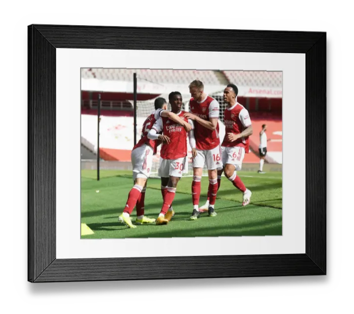 Framed Print : Arsenal Celebrate Nketiah's Goal Against Fulham in Empty Emirates Stadium (2020-21)