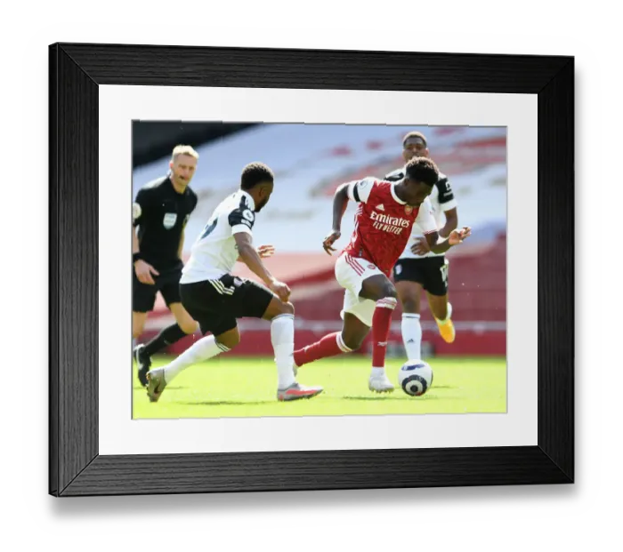 Framed Print : Arsenal's Bukayo Saka in Action against Fulham during Empty Emirates Stadium, Premier League 2020-21