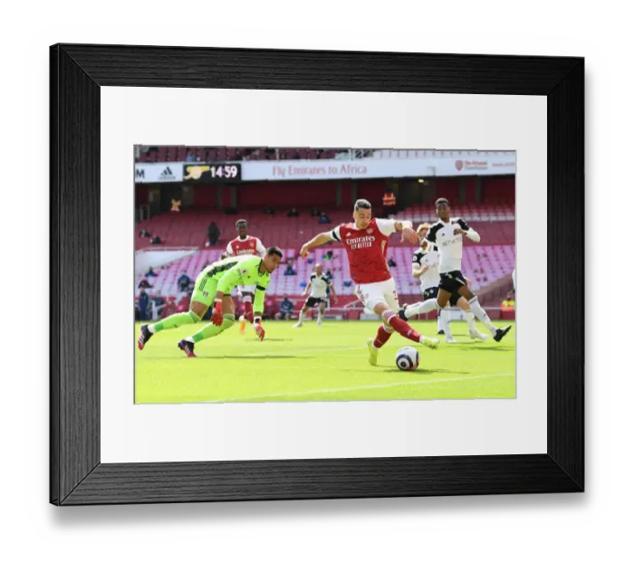 Framed Print : Martinelli vs. Areola: A Fierce Rivalry Unfolds at Empty Emirates Stadium