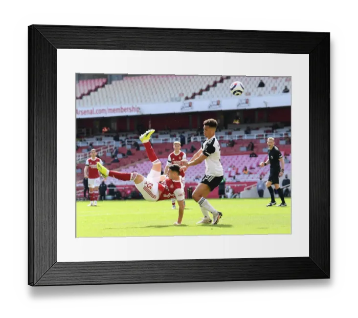 Framed Print : Martinelli's Bicycle Kick Attempt Against Fulham in Empty Emirates Stadium, Arsenal vs Fulham, 2021