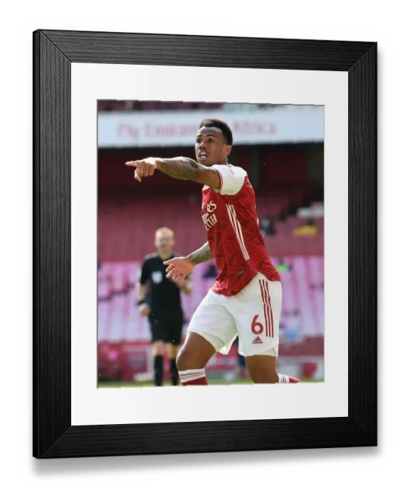 Framed Print : Arsenal's Gabriel Magalhaes in Action against Fulham (2020-21) - Emirates Stadium, London (Behind Closed Doors)