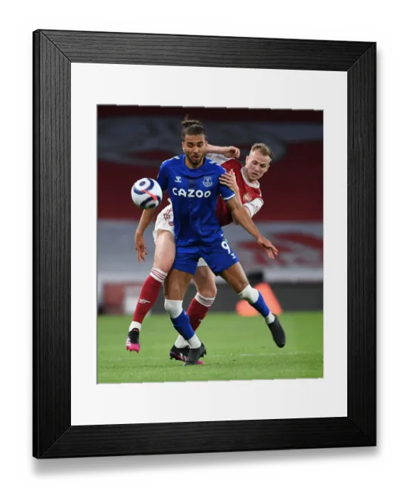Framed Print : Arsenal vs. Everton: Rob Holding vs. Dominic Calvert-Lewin in Empty Emirates Stadium, Premier League Clash (April 2021)