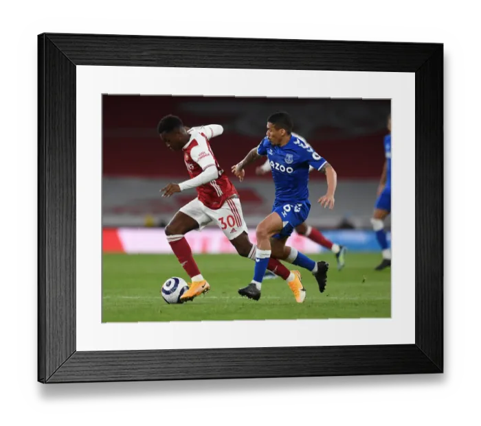 Framed Print : Arsenal's Eddie Nketiah Clashes with Everton's Allan in Premier League Showdown Framed Print : Arsenal's Eddie Nketiah Clashes with Everton's Allan in Premier League Showdown