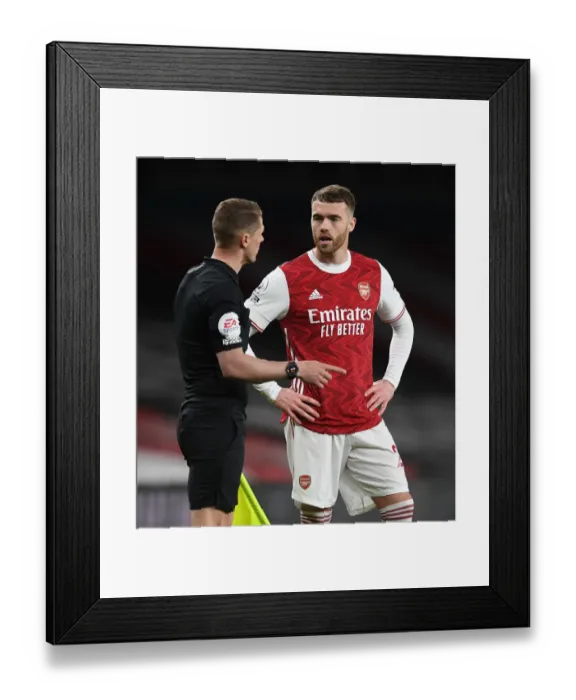 Framed Print : Arsenal vs. Everton: Calum Chambers Contests Referee Decision in Premier League Clash