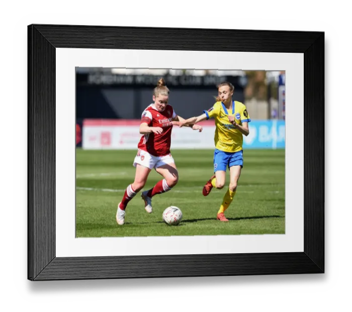 Framed Print : FA WSL 2021: A Head-to-Head Battle between Kim Little (Arsenal) and Ellie Brazil (Brighton) at Empty Meadow Park