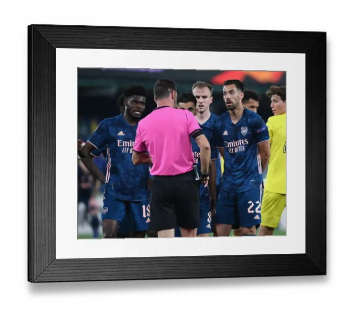 Framed Print : Thomas Partey and Pablo Mari Protest Dani Ceballos Red Card: Empty Stands of Villarreal vs. Arsenal UEFA Europa League Semi-Final Framed Print : Thomas Partey and Pablo Mari Protest Dani Ceballos Red Card: Empty Stands of Villarreal vs. Arsenal UEFA Europa League Semi-Final