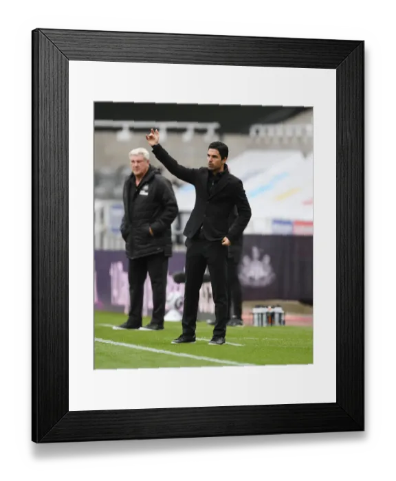 Framed Print : Arsenal's Mikel Arteta at Newcastle United: Premier League Clash Amidst Empty St. James Park (2020-21)