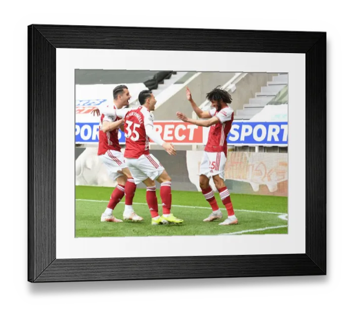 Framed Print : Elneny, Martinelli, and Xhaka: Celebrating Arsenal's First Goal Against Newcastle United (2021) Framed Print : Elneny, Martinelli, and Xhaka: Celebrating Arsenal's First Goal Against Newcastle United (2021)