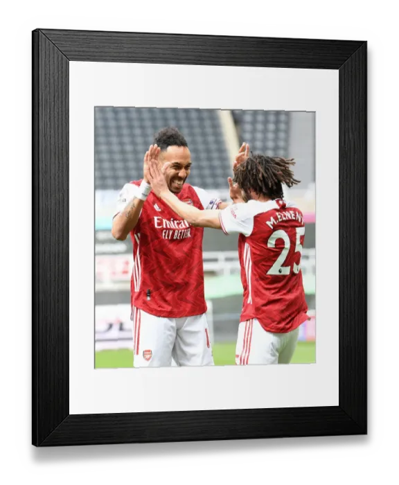 Framed Print : Elneny and Aubameyang Celebrate Arsenal's Goal in Empty St. James Park (Newcastle United vs Arsenal, 2021-22 Premier League) Framed Print : Elneny and Aubameyang Celebrate Arsenal's Goal in Empty St. James Park (Newcastle United vs Arsenal, 2021-22 Premier League)