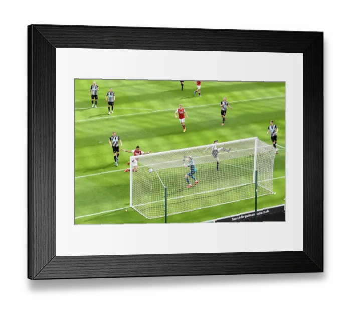Framed Print : Aubameyang Scores Arsenal's Second Goal: Newcastle United vs Arsenal, Premier League 2021 (Behind Closed Doors)