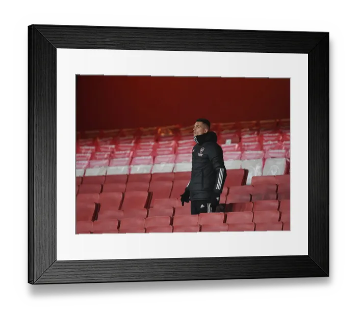 Framed Print : Arsenal's Granit Xhaka in UEFA Europa League Semi-Final vs Villarreal at Empty Emirates Stadium