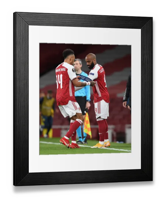 Framed Print : Arsenal's Aubameyang and Lacazette Pass the Captaincy in Empty Europa League Semi-Final