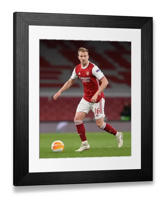 Framed Print : Arsenal's Rob Holding at Empty Emirates Stadium: UEFA Europa League Semi-Final vs Villarreal (2020-21)