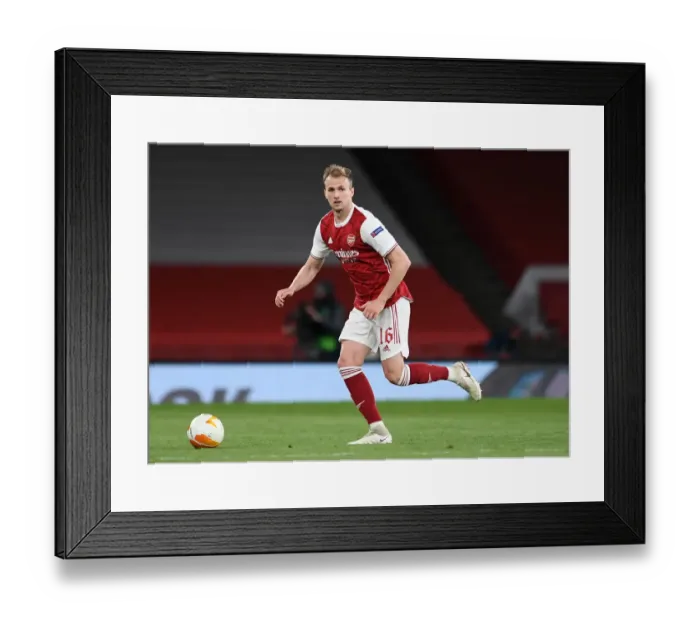 Framed Print : Arsenal's Rob Holding at Empty Emirates Stadium: UEFA Europa League Semi-Final vs Villarreal (2020-21)