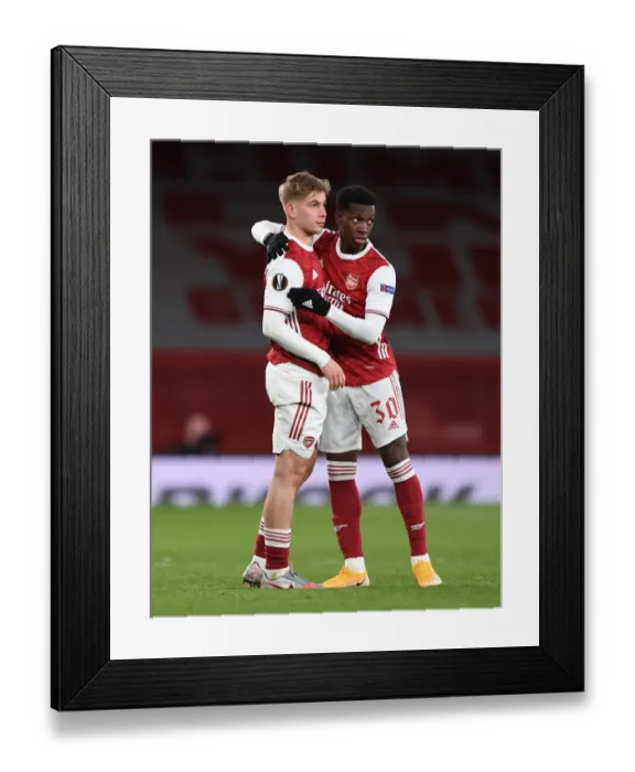 Framed Print : Arsenal's Smith Rowe and Nketiah Celebrate Semi-Final Victory Over Villarreal in Empty Emirates Stadium Framed Print : Arsenal's Smith Rowe and Nketiah Celebrate Semi-Final Victory Over Villarreal in Empty Emirates Stadium