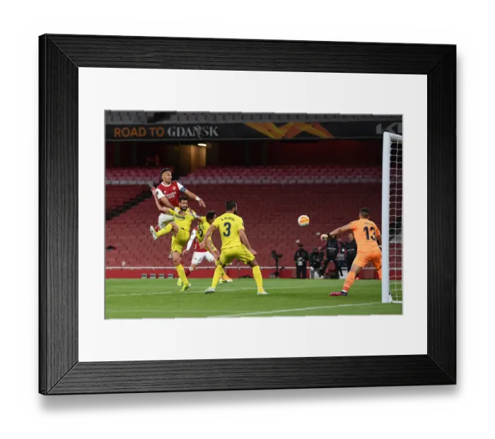 Framed Print : Arsenal vs Villarreal: Aubameyang Heads Arsenal to Europa League Semi-Final Victory Amid Empty Emirates Stadium