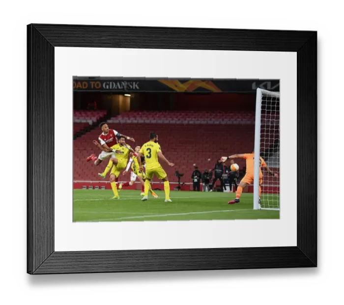 Framed Print : Aubameyang's Decisive Header: Arsenal Advance to Europa League Semi-Finals in Empty Emirates