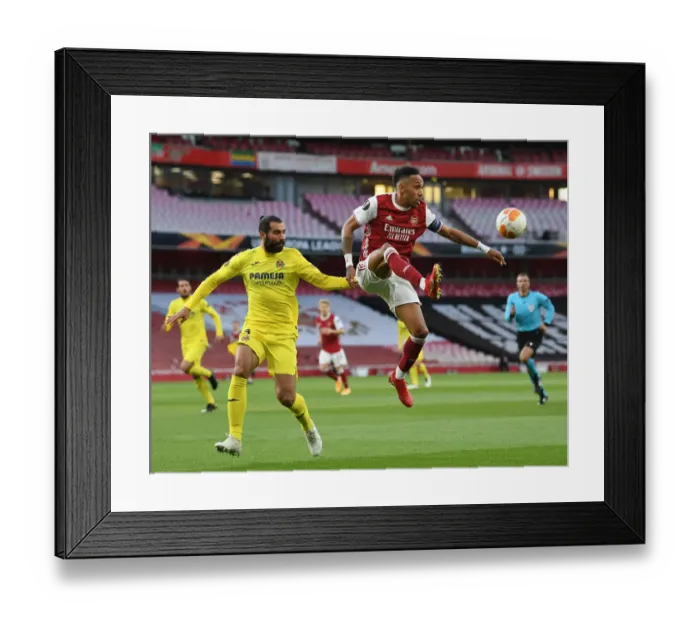 Framed Print : Arsenal's Aubameyang Battles in Empty Europa League Semi-Final vs Villarreal