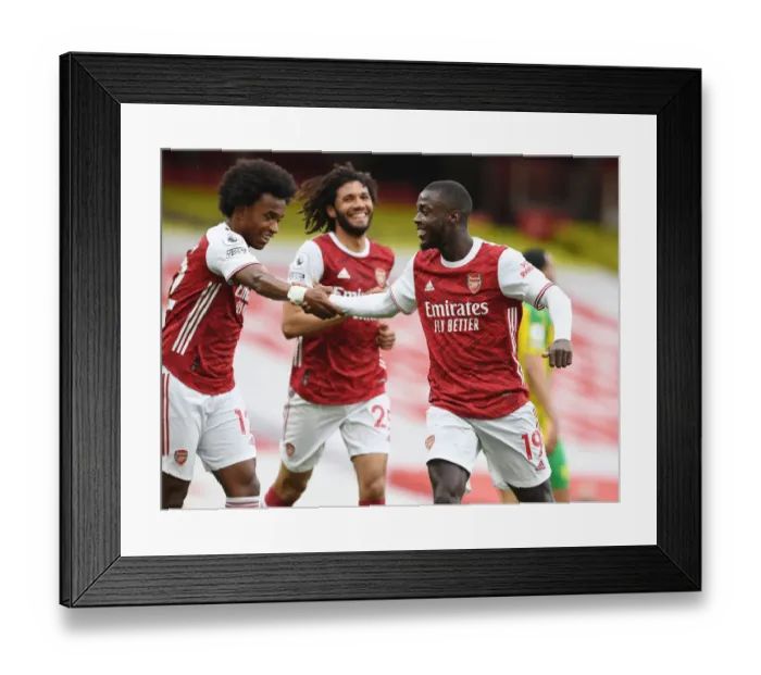 Framed Print : Pepe and Willian Celebrate Arsenal's Victory over West Bromwich Albion (2021) Framed Print : Pepe and Willian Celebrate Arsenal's Victory over West Bromwich Albion (2021)