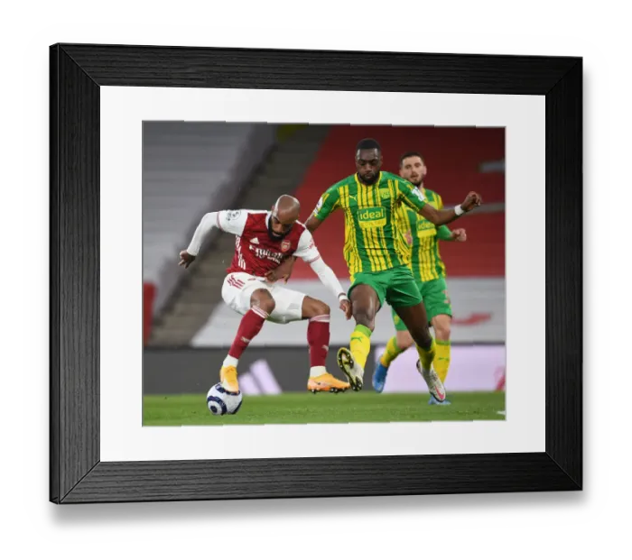 Framed Print : Arsenal vs. West Bromwich Albion: Lacazette vs. Ajayi in Empty Emirates Stadium, Premier League 2020-21