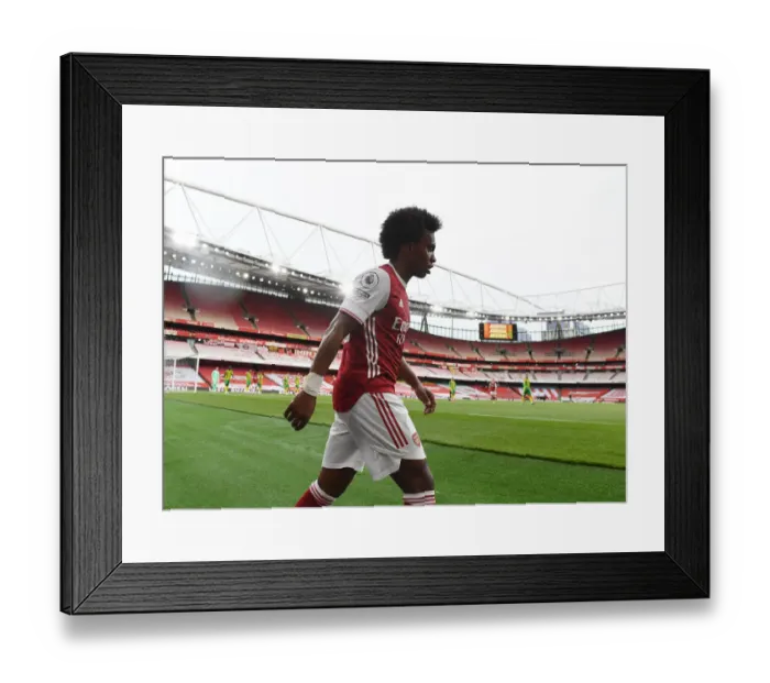 Framed Print : Willian Plays On: Arsenal vs. West Bromwich Albion at Empty Emirates Stadium, Premier League 2021