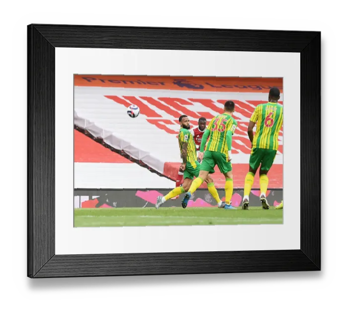 Framed Print : Pepe Scores as Arsenal Overpower West Brom in Empty Emirates