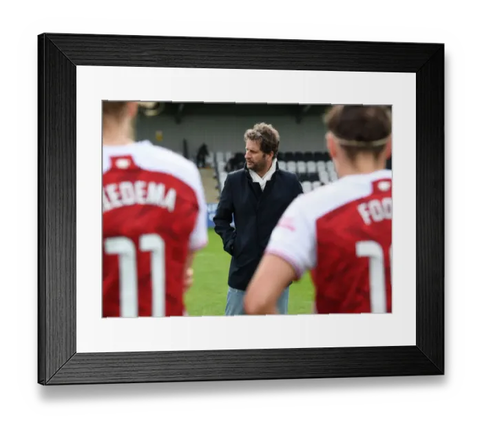 Framed Print : Behind Closed Doors: Joe Montemurro's Post-Match Reflections after Arsenal Women's FA WSL Victory over Aston Villa
