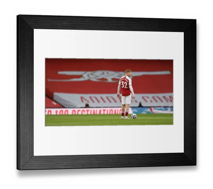 Framed Print : Arsenal's Emile Smith Rowe Before Empty Emirates Stadium: Arsenal v West Bromwich Albion, Premier League 2021