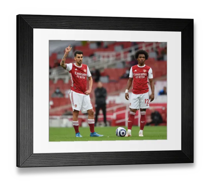 Framed Print : Arsenal's Dani Ceballos and Willian in Action against West Bromwich Albion at Empty Emirates Stadium (2020-21)