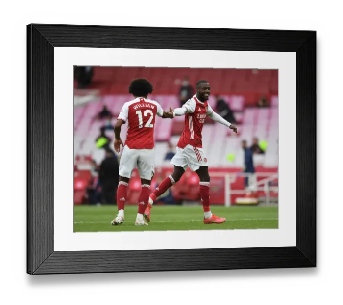 Framed Print : Pepe and Willian Celebrate Arsenal's Victory: Arsenal 2-0 West Bromwich Albion (2020-21) Framed Print : Pepe and Willian Celebrate Arsenal's Victory: Arsenal 2-0 West Bromwich Albion (2020-21)