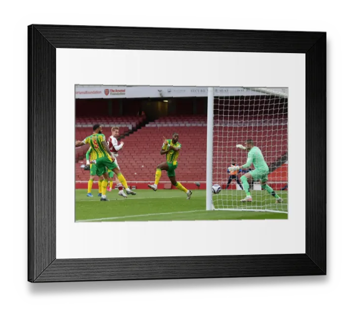 Framed Print : Emile Smith Rowe Scores First Arsenal Goal in Empty Emirates Stadium Against West Bromwich Albion (May 2021)