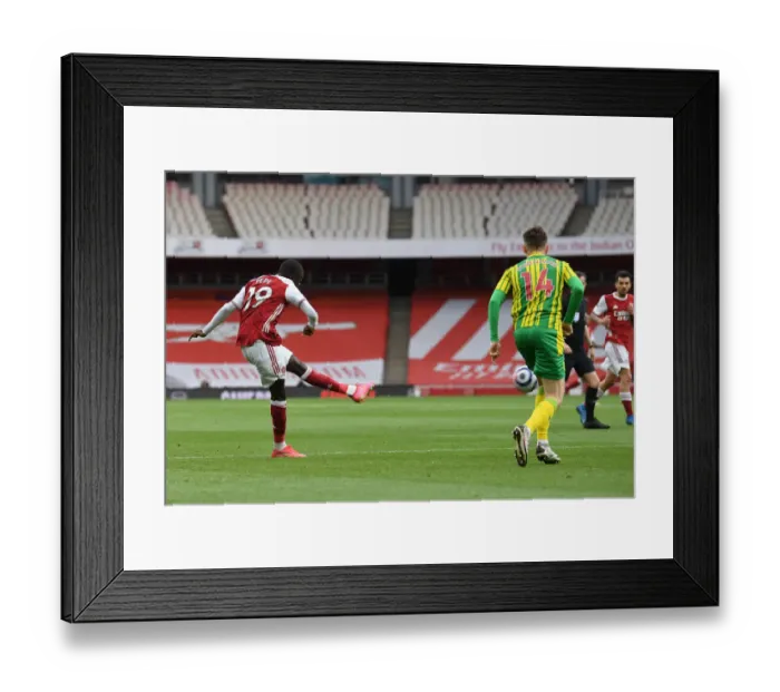 Framed Print : Pepe Scores Arsenal's Second Goal Against West Bromwich Albion in Empty Emirates Stadium (2020-21) Framed Print : Pepe Scores Arsenal's Second Goal Against West Bromwich Albion in Empty Emirates Stadium (2020-21)