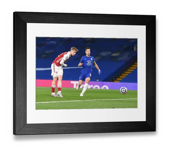 Framed Print : Emile Smith Rowe Scores the Winning Goal: Arsenal's Triumph over Chelsea in Empty Stamford Bridge (2021 Premier League)