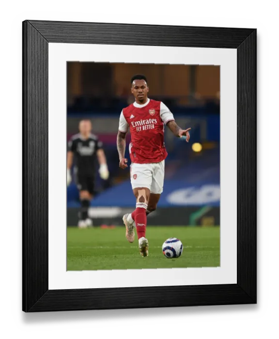 Framed Print : Gabriel Magalhaes at Chelsea vs Arsenal, Premier League 2021 (Behind Closed Doors)