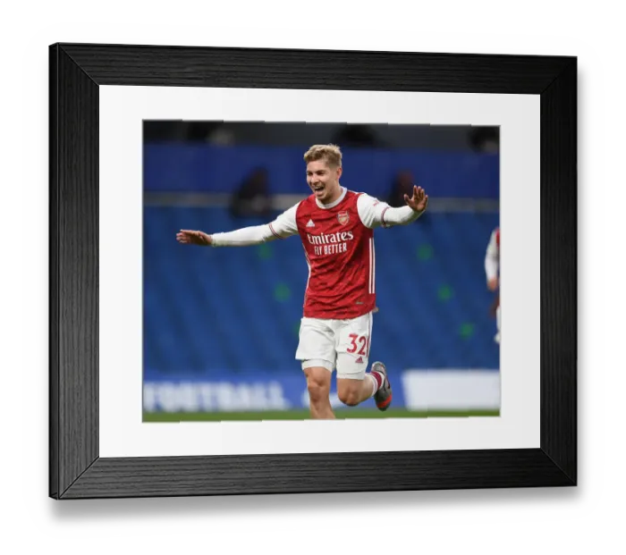 Framed Print : Emile Smith Rowe Scores Historic Thriller: Chelsea vs. Arsenal (2020-21) - An Empty Stamford Bridge Victory
