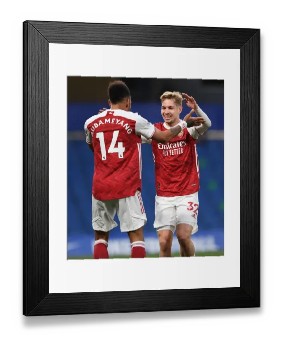 Framed Print : Arsenal's Smith Rowe and Aubameyang: Unity and Triumph at Stamford Bridge, 2021 Premier League Goal