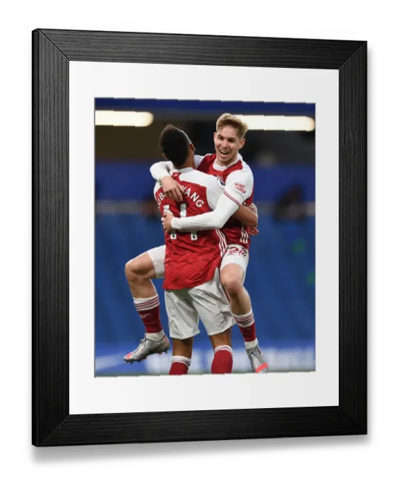 Framed Print : Arsenal: Smith Rowe and Aubameyang's Empty Netter at Stamford Bridge, Premier League 2020-21