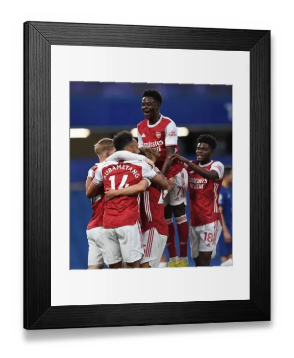 Framed Print : Arsenal's Emile Smith Rowe, Aubameyang, Saka, and Partey Celebrate Goal Against Chelsea in Empty Stamford Bridge (2020-21 Premier League) Framed Print : Arsenal's Emile Smith Rowe, Aubameyang, Saka, and Partey Celebrate Goal Against Chelsea in Empty Stamford Bridge (2020-21 Premier League)