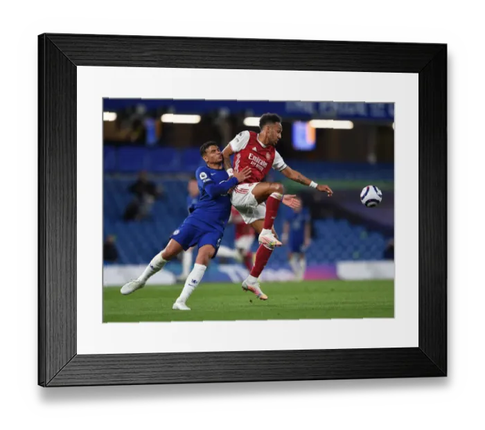 Framed Print : Aubameyang vs. Thiago Silva: Battle at Stamford Bridge - Premier League 2020-21 (Behind Closed Doors)