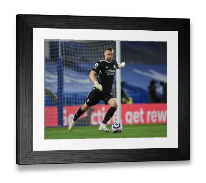 Framed Print : Arsenal's Bernd Leno in Action at Empty Stamford Bridge: Chelsea vs Arsenal, Premier League 2020-21