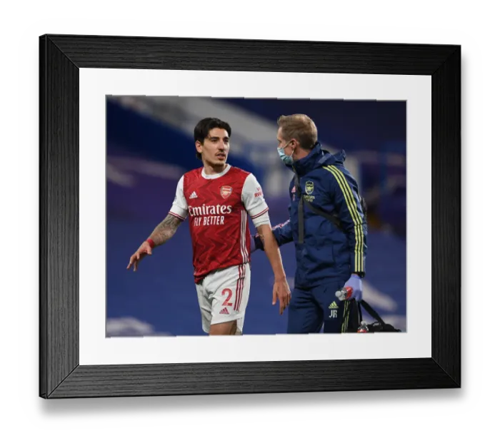 Framed Print : Arsenal's Bellerin Suffers Injury, Forced Off Against Chelsea (2020-21 Premier League)