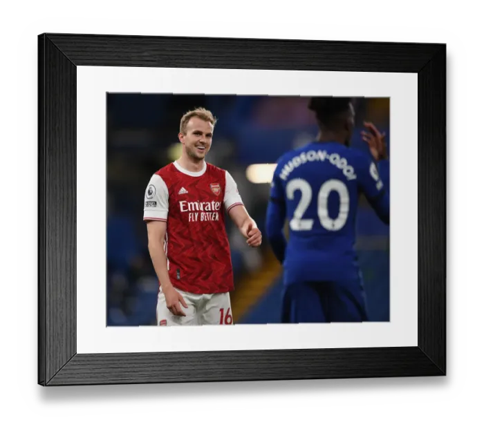 Framed Print : Arsenal's Rob Holding at Empty Stamford Bridge: 2020-21 Premier League Match Amidst COVID-19 Restrictions