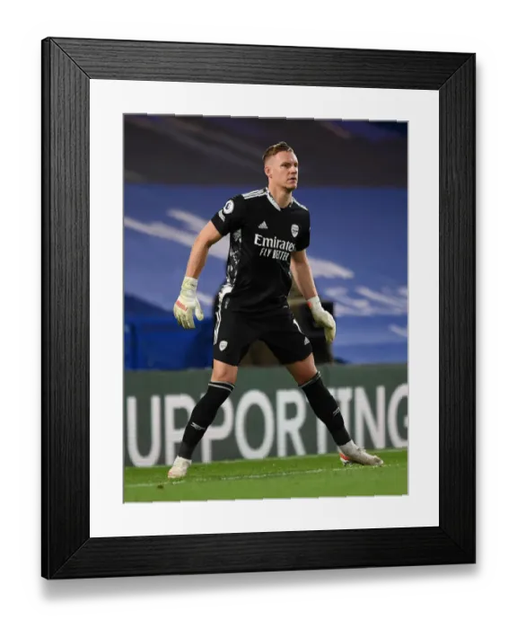 Framed Print : Arsenal's Bernd Leno in Action at Empty Stamford Bridge: Chelsea vs Arsenal, Premier League 2020-21