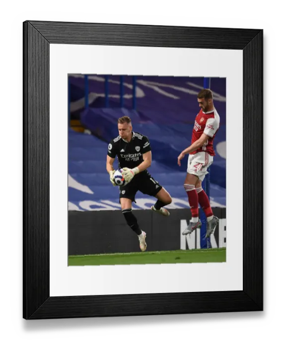 Framed Print : Arsenal's Bernd Leno in Action at Empty Stamford Bridge: Chelsea vs Arsenal, Premier League 2020-21