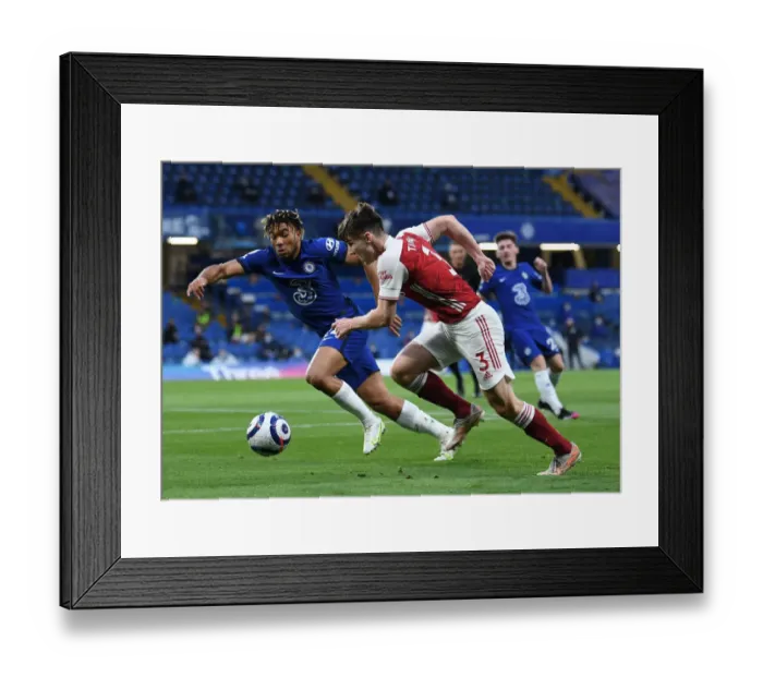 Framed Print : Clash of the Stars: Tierney vs. James - Chelsea vs. Arsenal, Premier League 2021: A Battle at Stamford Bridge