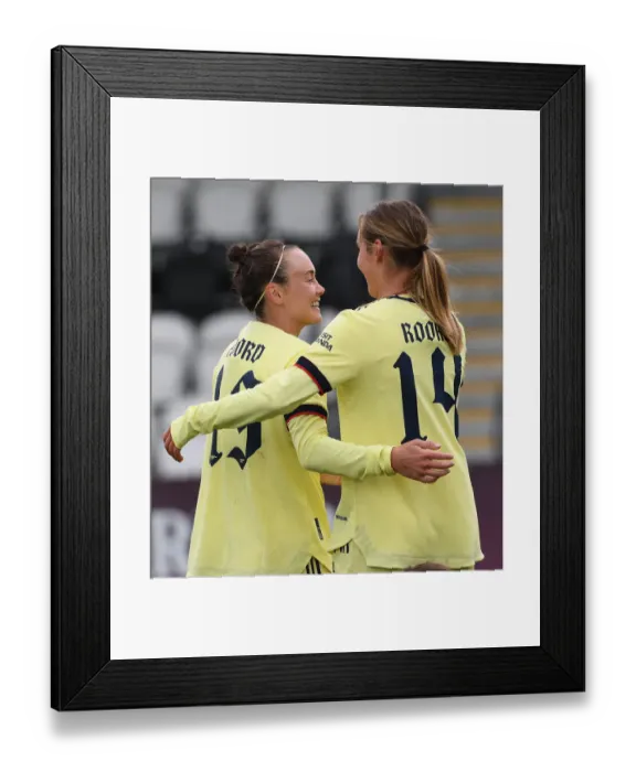 Framed Print : Arsenal Women's Dominance: Jill Roord and Caitlin Foord Celebrate Seventh Goal vs Crystal Palace in FA Cup