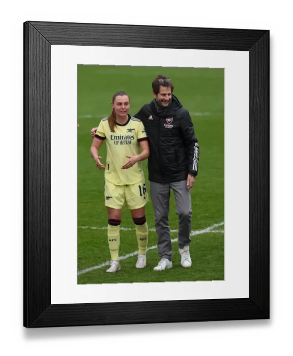 Framed Print : Arsenal Women's FA Cup Triumph: Manager Joe Montemurro Celebrates with Noelle Maritz