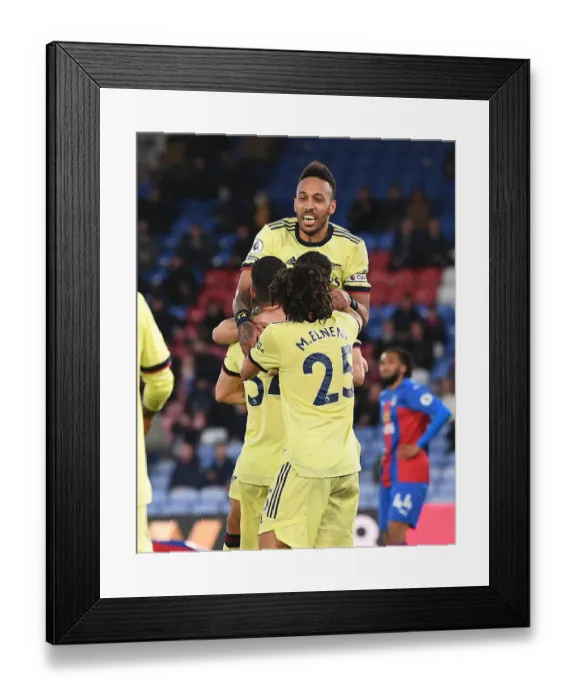 Framed Print : Martinelli, Elneny, Aubameyang: Arsenal's Celebration after Scoring against Crystal Palace (2020-21) Framed Print : Martinelli, Elneny, Aubameyang: Arsenal's Celebration after Scoring against Crystal Palace (2020-21)